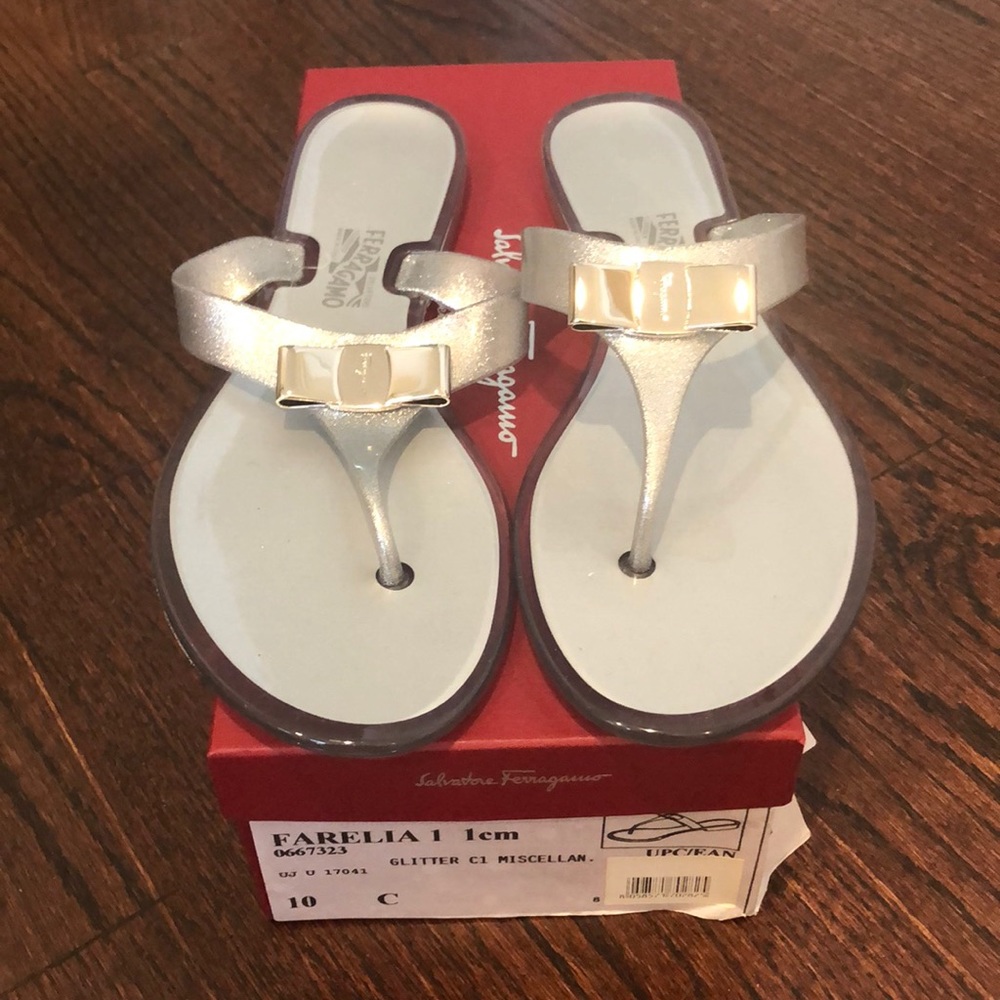 Brand New Jelly Silver Ferragamo Thong Sandal